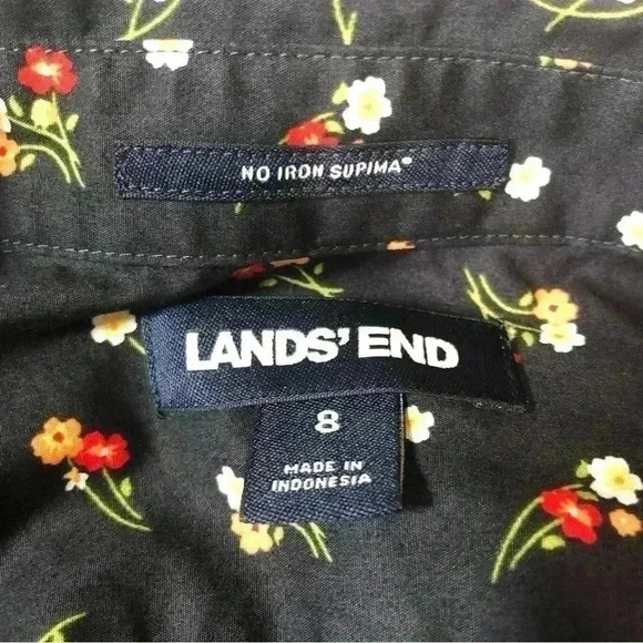 Lands’ End Women Long Sleeve Dark Blue Floral Supima Cotton Button Up Shirt Sz 8 - Picture 9 of 12